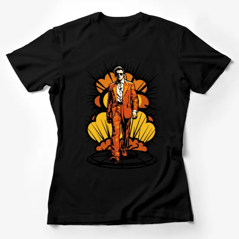 Vintage Comic Style Man in Orange Suit T-Shirt, Cool Graphic Tee, Bold Fashion Statement, Unisex Female T-Shirt