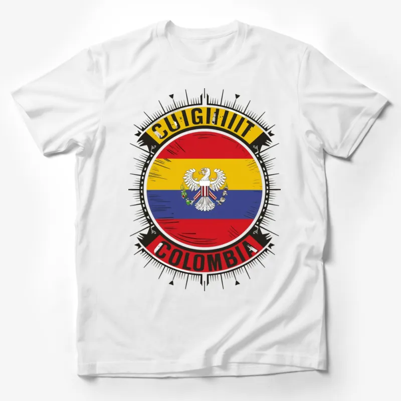 Colombia Eagle Crest Graphic T-Shirt, Vibrant Color Block Design, Patriotic Colombian Tee Male T-Shirt