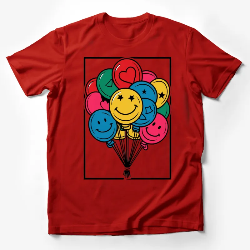 Colorful Balloon Bouquet Cartoon Smiley Faces Unisex T-Shirt, Fun Graphic Tee for All Ages Male T-Shirt