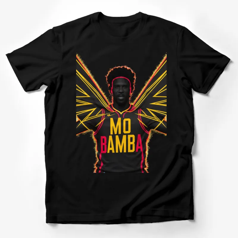 Vibrant Mo Bamba Graphic T-Shirt, Bold Black and Gold Sports Tee, Unisex Male T-Shirt