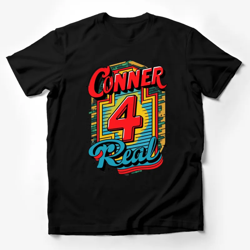 Conner 4 Real Colorful Graphic T-Shirt, Vintage Style Retro Pop Art Tee, Bold Typography Male T-Shirt