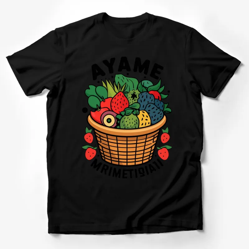 Colorful Fruit Basket Graphic Tee, Fresh Berry and Apple Design T-Shirt, Ayame Unique Illustration Male T-Shirt