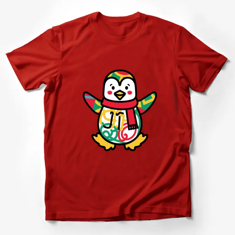 Colorful Penguin Graphic T-Shirt, Fun Winter Holiday Casual Wear, Unisex Tee for All Ages Male T-Shirt