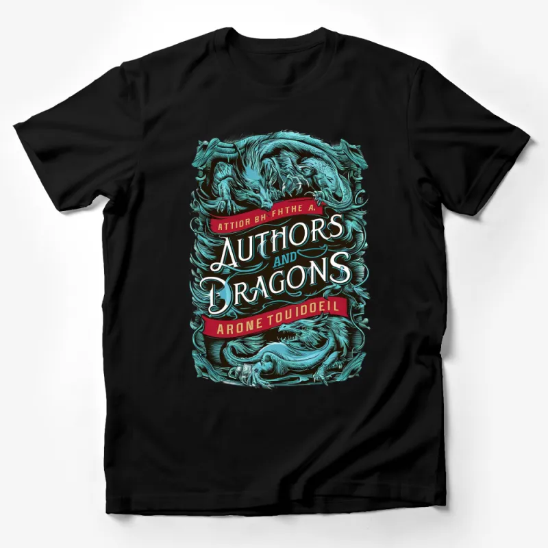 Vintage Fantasy Dragon T-Shirt, Authors and Dragons Graphic Tee, Unique Mythical Creature Design Male T-Shirt