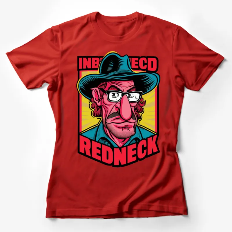 Inbred Redneck Retro Comic Art T-Shirt, Bold Colorful Graphic Tee, Vintage Style Casual Wear Female T-Shirt