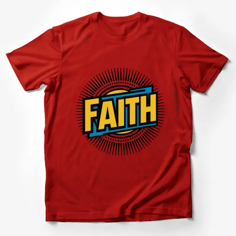 Inspirational Faith Graphic T-Shirt, Bold Yellow and Blue Text, Unisex Male T-Shirt