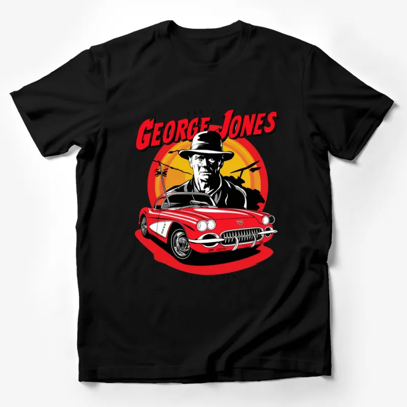 George Jones Vintage Car and Portrait Red T-shirt, Classic Country Music Fan Tee, Retro Style Graphic Male T-Shirt