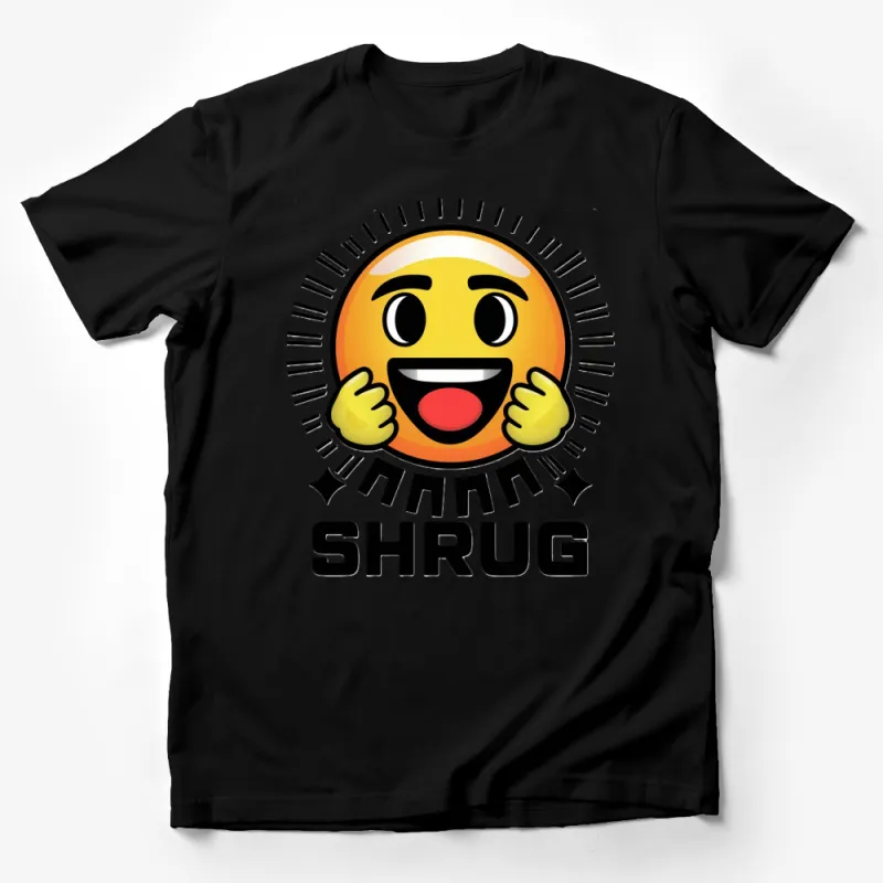 Yellow Smiley Face T-Shirt, Funny Shrug Emoji Graphic Tee, Unisex Casual Wear Male T-Shirt