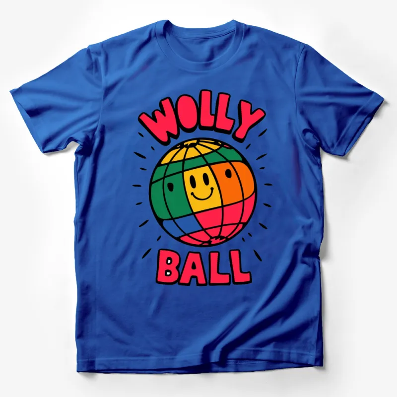 Colorful Woolly Ball Globe Cartoon T-Shirt, Cute World Map Smile Tee, Unisex Clothes for All Ages Male T-Shirt