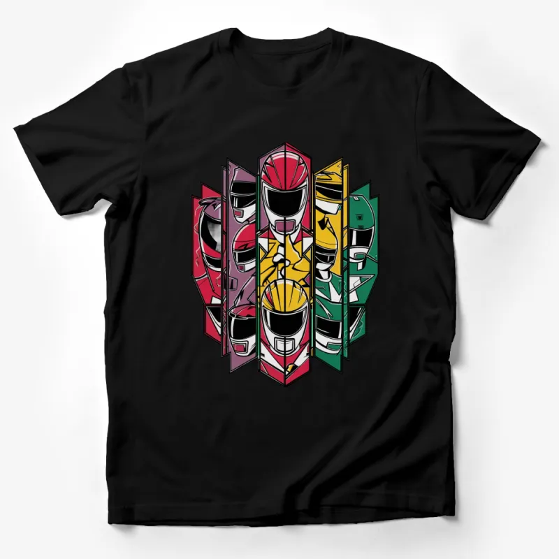 Colorful Power Ranger Heads T-Shirt, Retro Superhero Fan Tee, Unisex Adult and Kids Sizes Male T-Shirt