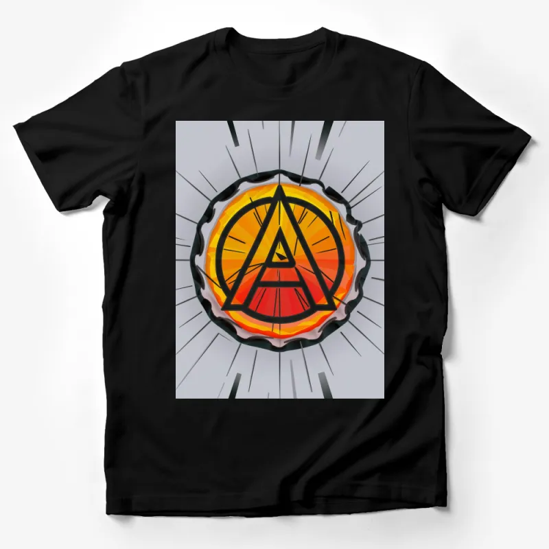 Eye-Catching Triangle with Rays Graphic T-Shirt, Vivid Orange and Black Design, Unisex Tee Male T-Shirt