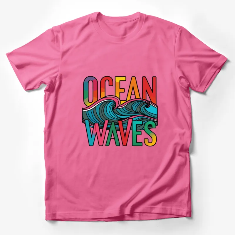 Colorful Ocean Waves Graphic T-Shirt, Retro Style Surf Tee, Beach Vacation Apparel, Unisex Clothing Gift Male T-Shirt