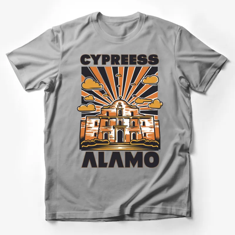 Alamo Mission Cypress Sunset Graphic T-Shirt, Vintage Texas Pride Casual Tee, Unisex Adult Fashion Clothing Male T-Shirt