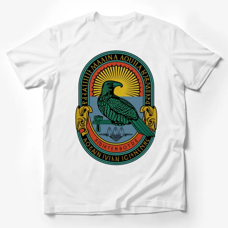 Colorful Raven Emblem T-Shirt, Vintage Style Graphic Tee, Unisex Casual Wear Male T-Shirt