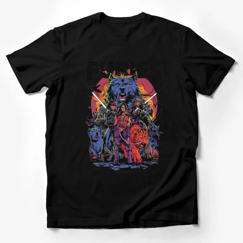 The Furies Warriors T-Shirt, Colorful Fantasy Wolf and Warriors Graphic Tee, Unisex Clothing Male T-Shirt