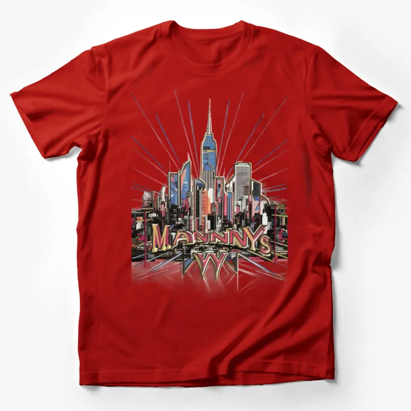 Retro Style Manny's New York Skyline Graphic T-Shirt, Cityscape Tee, Urban Fashion Top Male T-Shirt