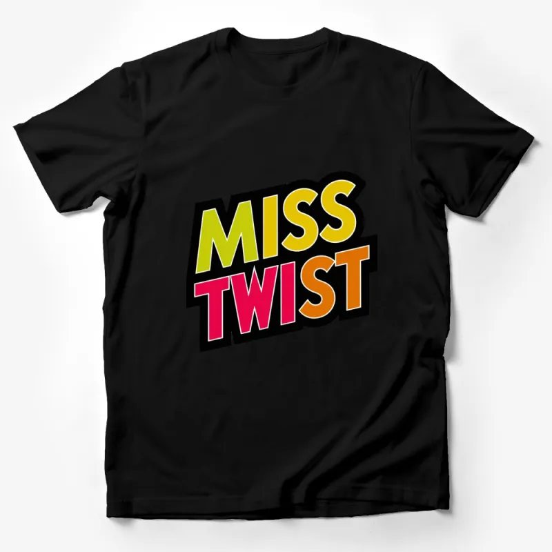 Miss Twist Bold Text Logo T-Shirt, Retro Inspired Graphic Tee, Colorful Pop Art Streetwear for All Male T-Shirt