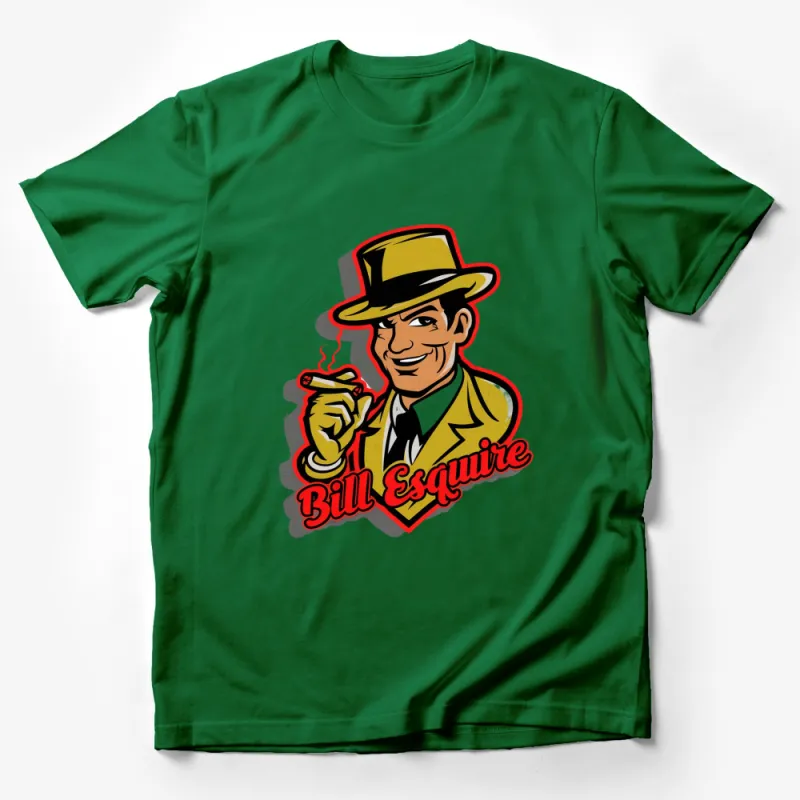 Vintage Style Bill Esquire T-Shirt, Retro Gentleman with Cigar, Classic Fedora Hat, Unique Graphic Tee, Bold Colors Male T-Shirt