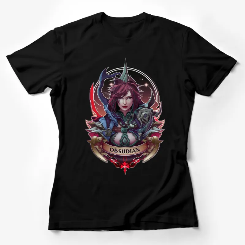 Fantasy Warrior Anime Style T-Shirt, Obsidian Graphic Tee, Unique Illustration, Unisex Clothing Female T-Shirt