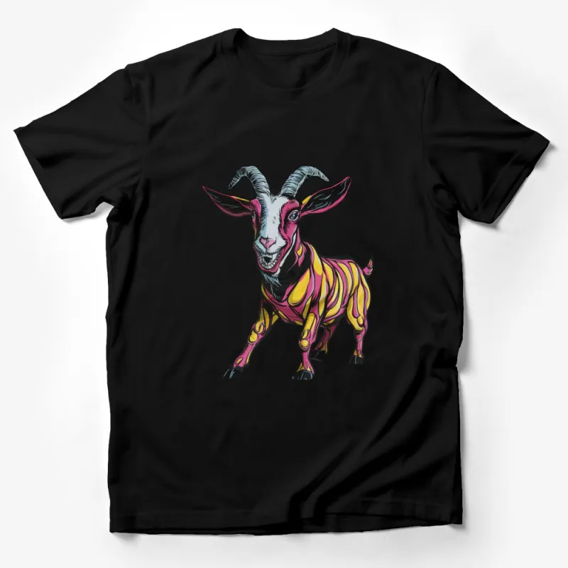 Colorful Goat T-Shirt, Psychedelic Animal Art Tee, Unique Graphic Design Shirt, Vibrant Colors Male T-Shirt