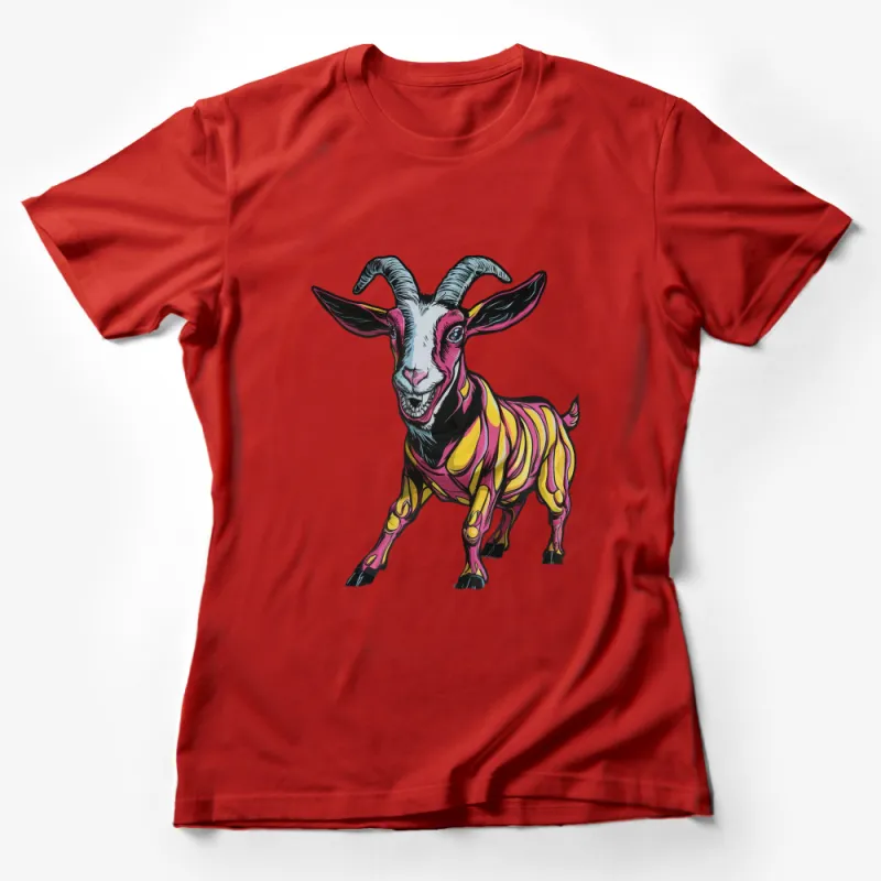 Colorful Goat T-Shirt, Psychedelic Animal Art Tee, Unique Graphic Design Shirt, Vibrant Colors Female T-Shirt