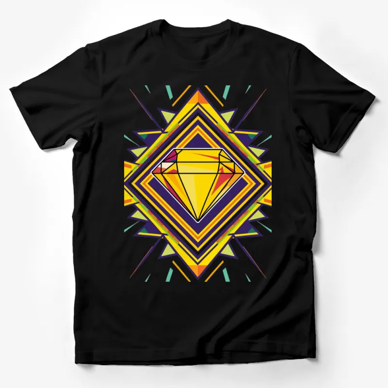 Colorful Geometric Diamond Graphic T-Shirt, Unisex Modern Art Tee, Vibrant Casual Streetwear Male T-Shirt