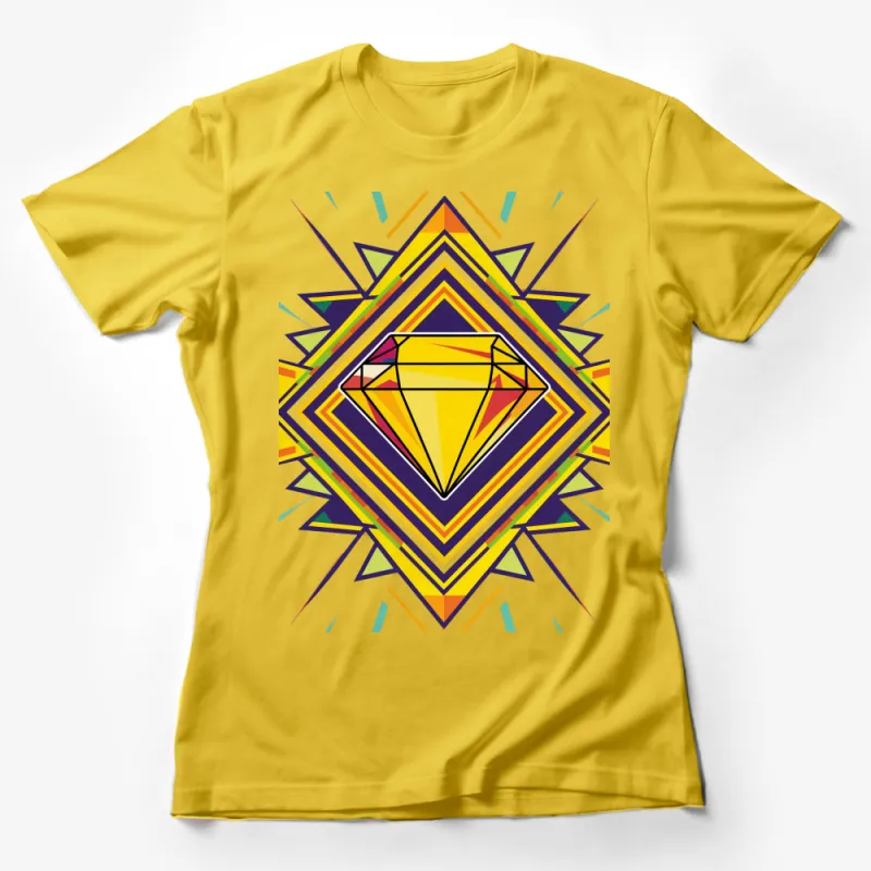 Colorful Geometric Diamond Graphic T-Shirt, Unisex Modern Art Tee, Vibrant Casual Streetwear Female T-Shirt