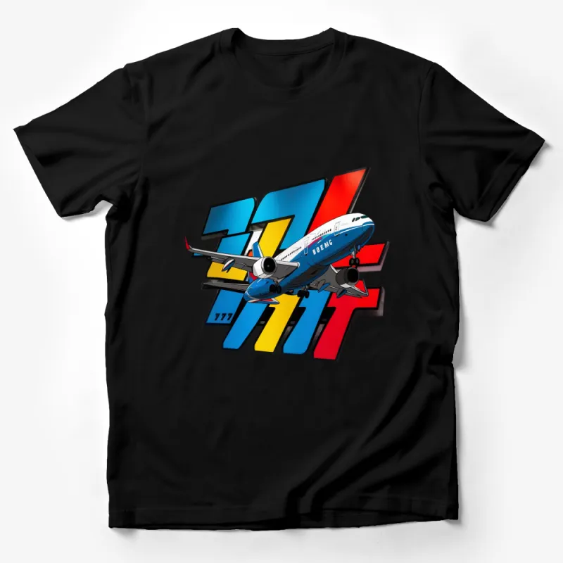 Colorful Boeing 777 Airplane Graphic T-Shirt, Aviation Enthusiast Men's Wear, Unique Pilot Gift Idea Male T-Shirt