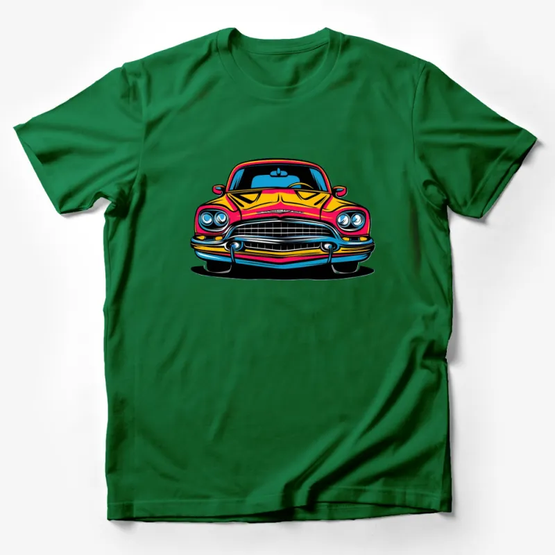 Colorful Vintage Car Graphic T-Shirt, Classic Car Lover, Unique Retro Auto Design Tee Male T-Shirt