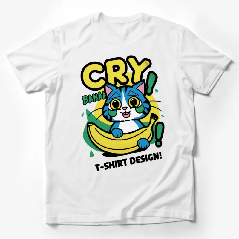 Banana Cry Cat T-Shirt, Funny Cartoon Cat in Banana, Cute Kawaii Cat Tee, Colorful Cat Lover Gift Male T-Shirt