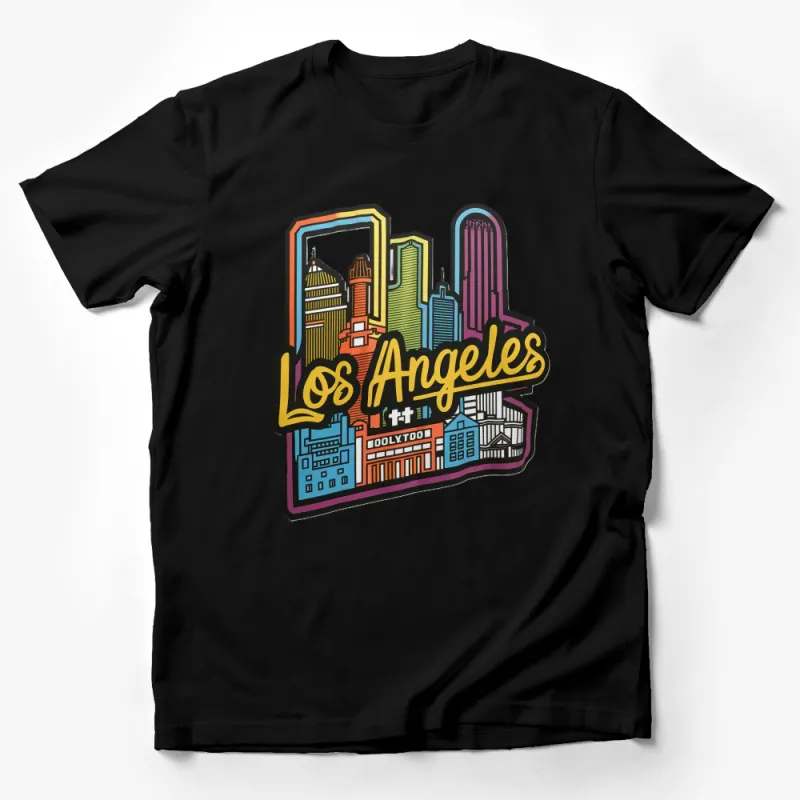 Colorful Los Angeles Skyline Graphic T-Shirt, Vibrant LA Cityscape Tee, Urban Style Male T-Shirt