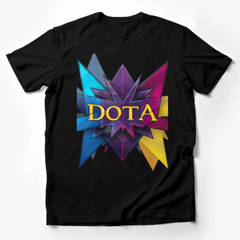 Vibrant DOTA Graphic T-Shirt, Colorful Geometric Star Design, Gaming Fan Apparel Male T-Shirt