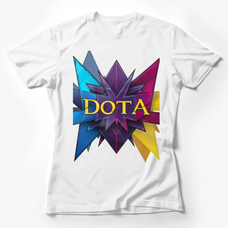 Vibrant DOTA Graphic T-Shirt, Colorful Geometric Star Design, Gaming Fan Apparel Female T-Shirt