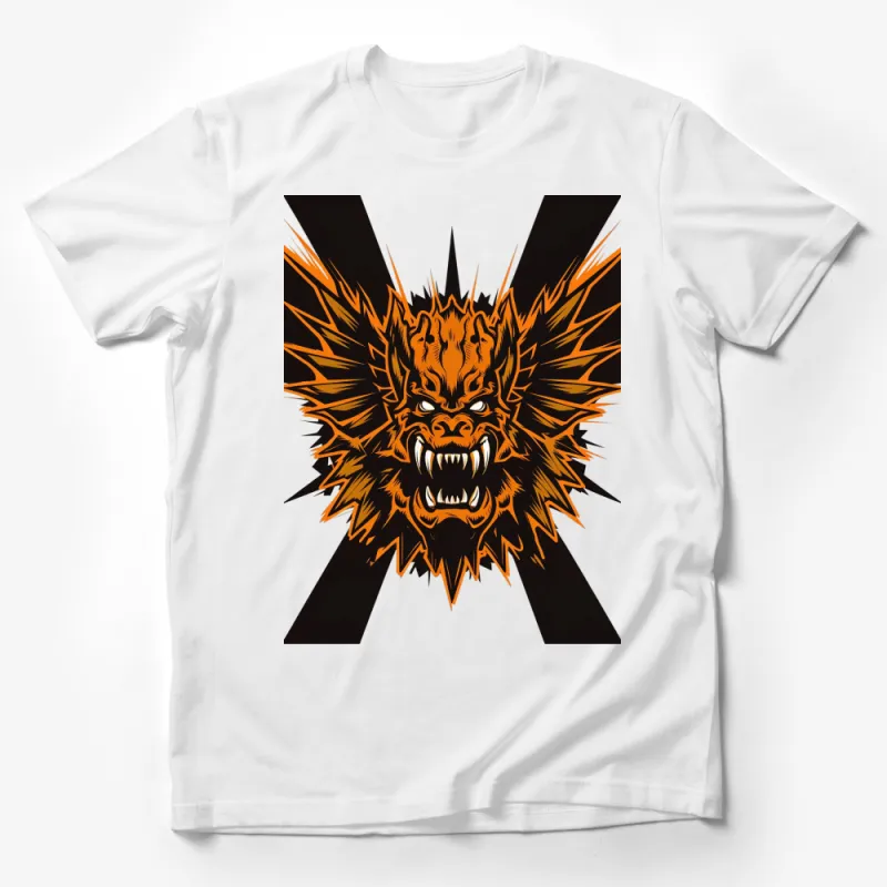 Fierce Dragon Graphic T-Shirt, Orange Black Wild Monster Design, Unisex Adult Clothing Male T-Shirt