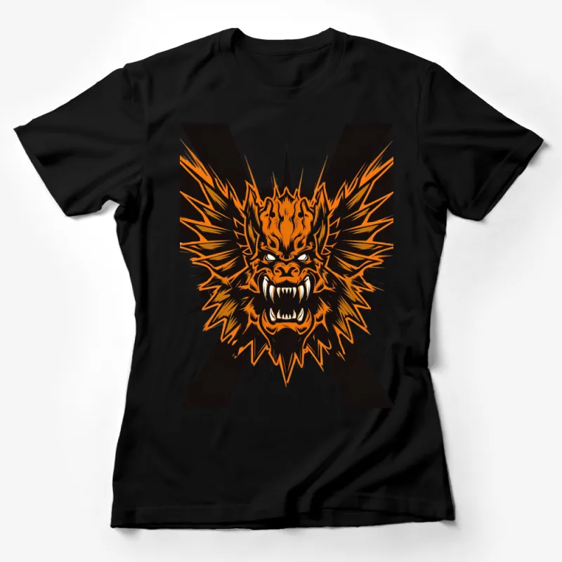 Fierce Dragon Graphic T-Shirt, Orange Black Wild Monster Design, Unisex Adult Clothing Female T-Shirt