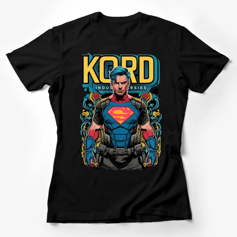 Kord Industries Superman Inspired Graphic T-Shirt, Colorful Superhero Casual Tee, Men's and Women's Sizes Available Female T-Shirt