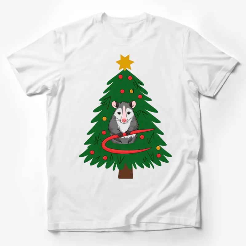 Cute Possum Christmas Tree T-Shirt, Festive Holiday Graphic Tee, Unisex Holiday Apparel Male T-Shirt