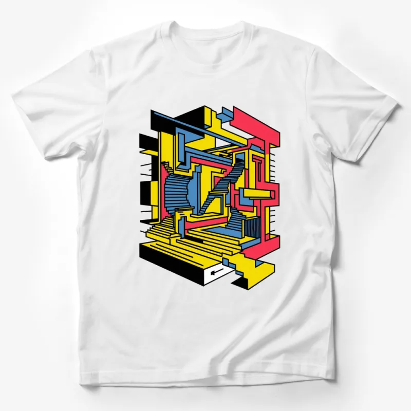 Abstract Geometric 3D Cube Design T-Shirt, Colorful Modern Art Tee, Unisex Fashion Male T-Shirt