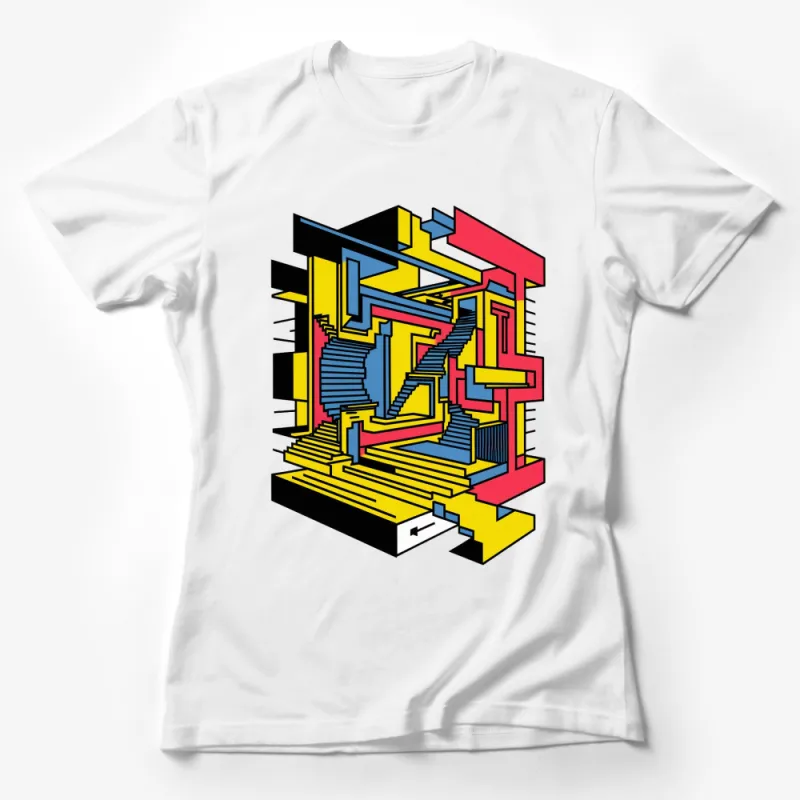 Abstract Geometric 3D Cube Design T-Shirt, Colorful Modern Art Tee, Unisex Fashion Female T-Shirt