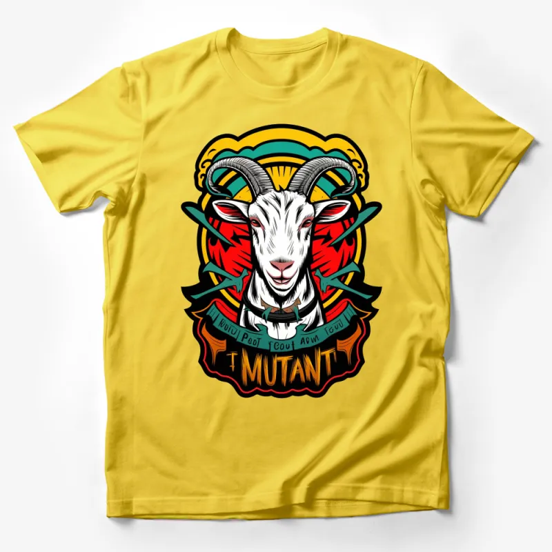 Vibrant Mutant Goat Graphic T-Shirt, Colorful Pop Art Design, Unique Animal Tee Male T-Shirt