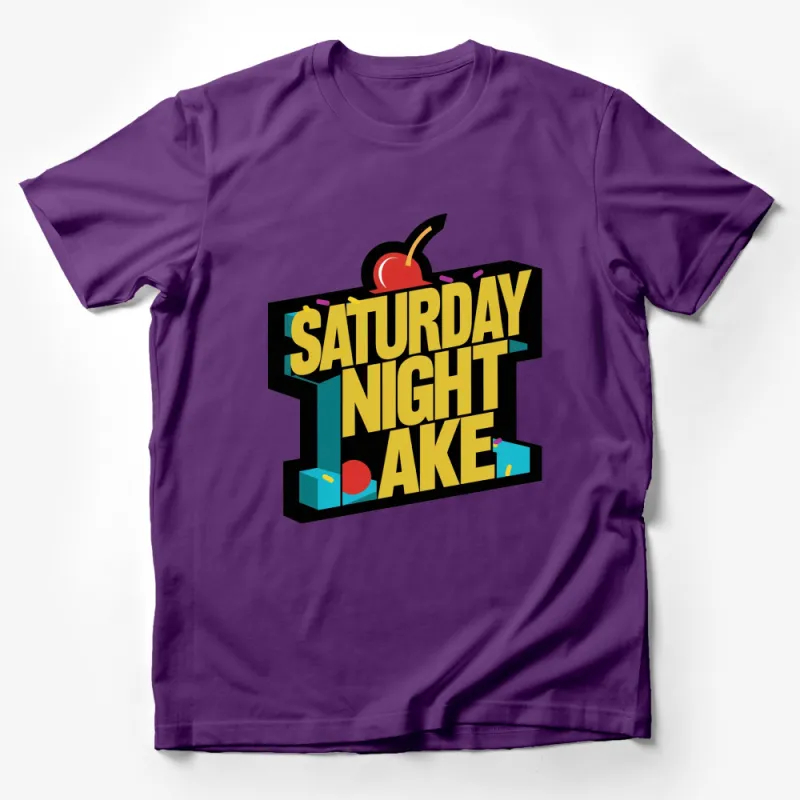 Retro Saturday Night Cake Graphic T-Shirt, Vintage Style Colorful Tee, Unisex Casual Top Male T-Shirt