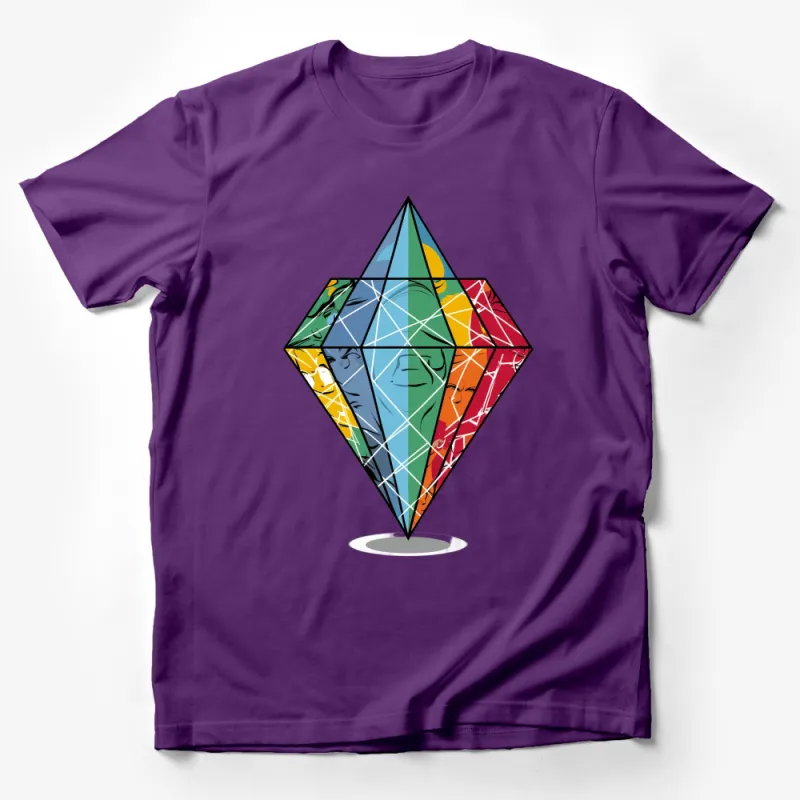 Colorful Geometric Diamond Graphic T-Shirt, Modern Art Style Tee, Unisex Casual Shirt Male T-Shirt