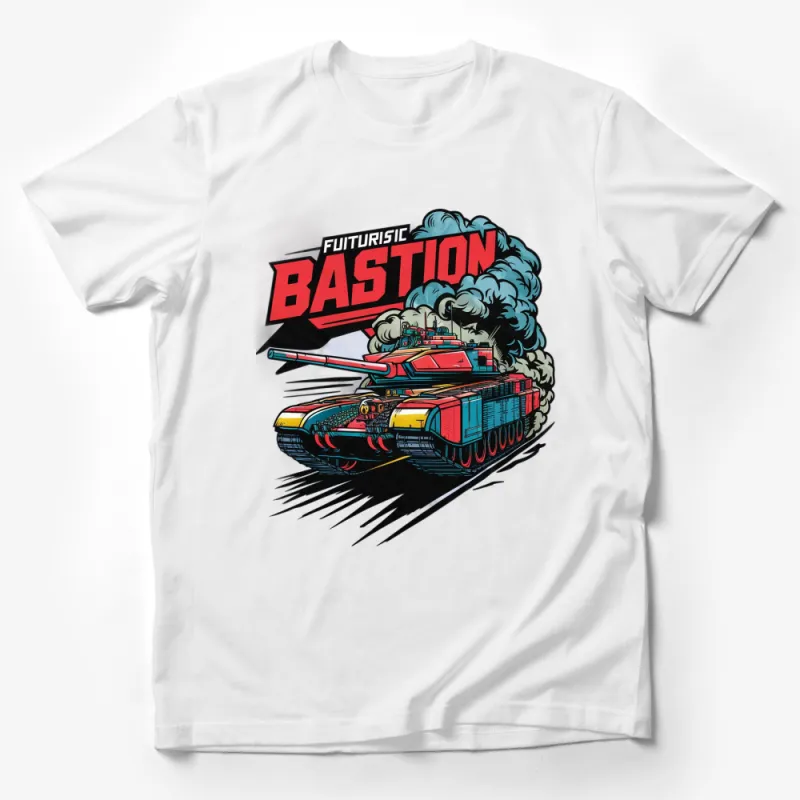 Futuristic Bastion Red Tank T-Shirt, Cool Military Vehicle Graphic Tee, Unique Men's Fashion Top Male T-Shirt