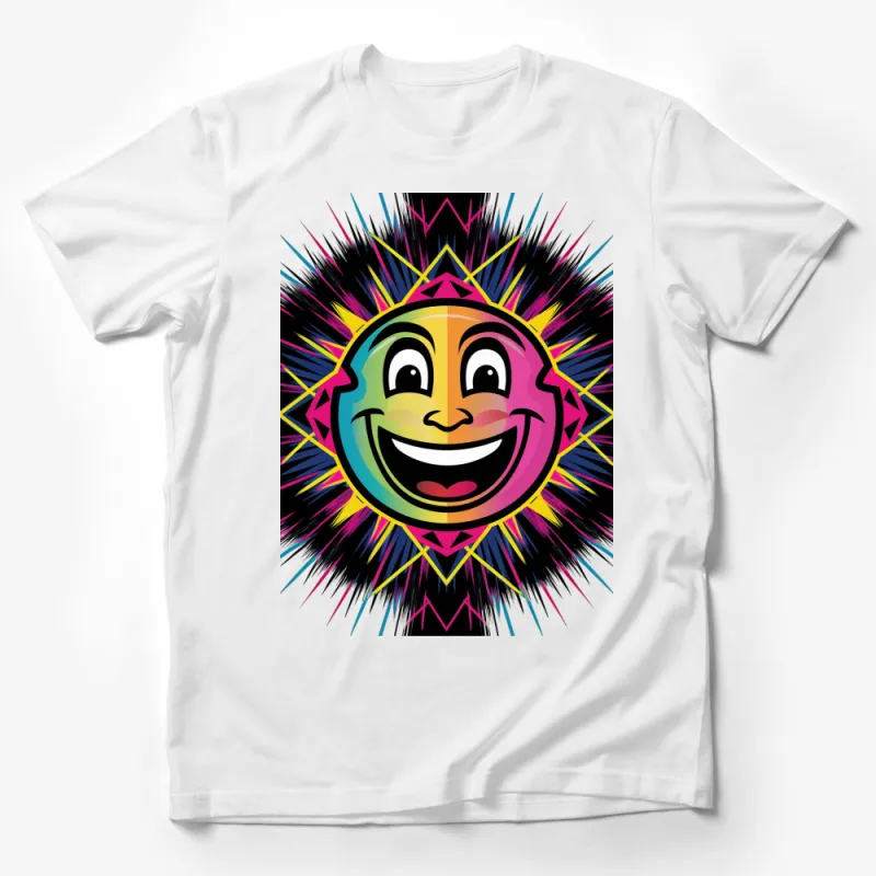 Colorful Explosion Smile Face Graphic T-Shirt, Vibrant Abstract Art, Unisex Tee for All Ages Male T-Shirt