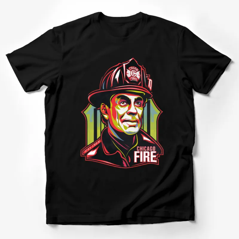 Chicago Firefighter Graphic T-Shirt, Fire Department Logo, Bold Colors, Men's and Women's Male T-Shirt