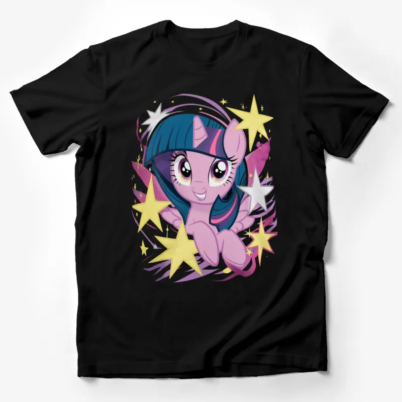 Twilight Sparkle Pony Cartoon Stars Graphic T-Shirt, Kids Magic Horse Tee, Colorful Male T-Shirt