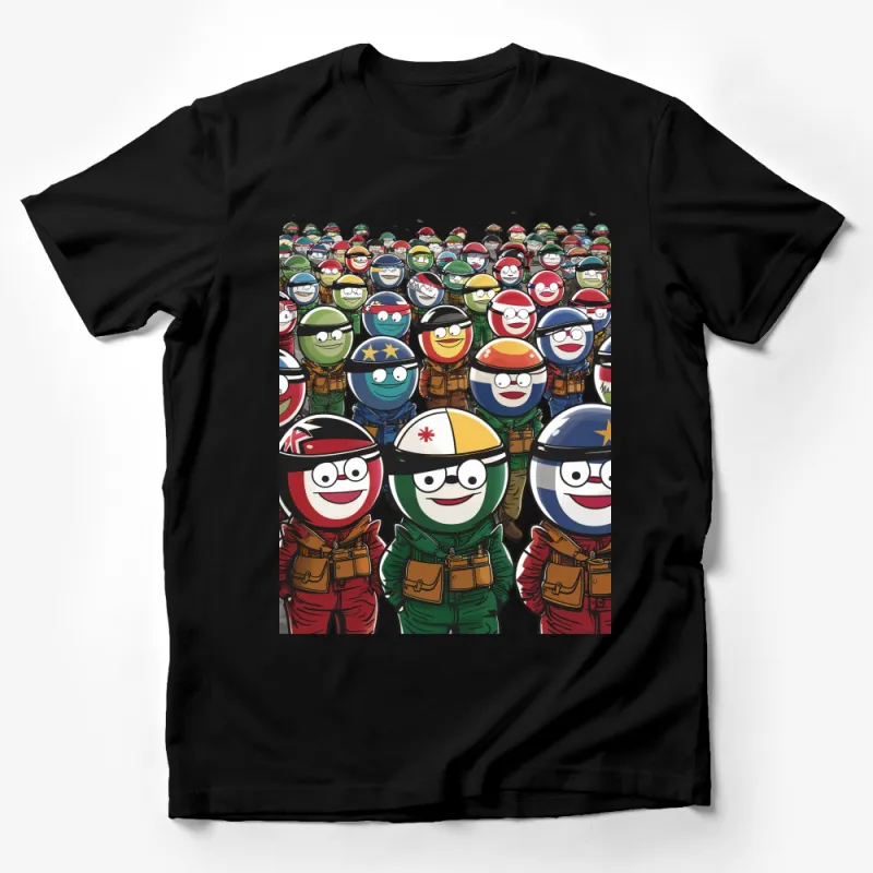 Colorful Cartoon Soldiers T-Shirt, Unique Army Characters, Unisex Graphic Tee, Gift for Military Enthusiasts Male T-Shirt