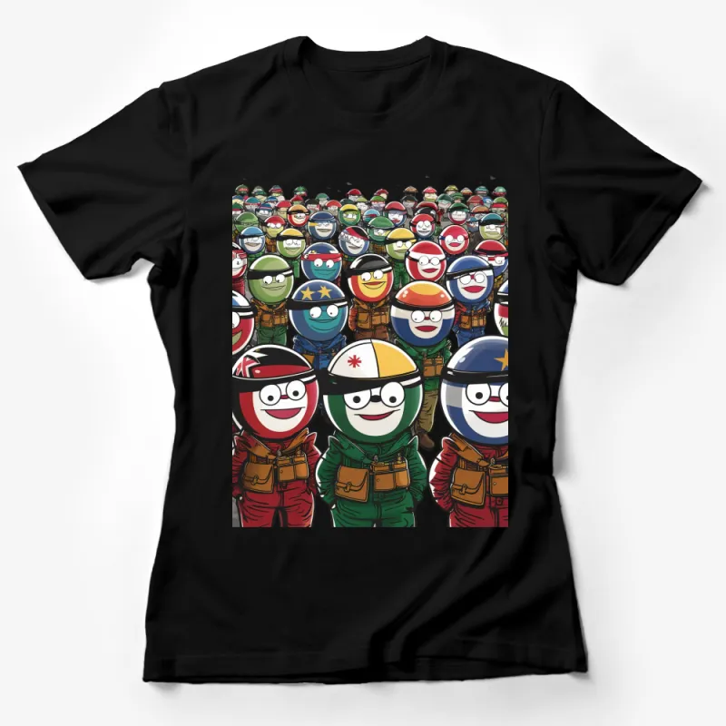 Colorful Cartoon Soldiers T-Shirt, Unique Army Characters, Unisex Graphic Tee, Gift for Military Enthusiasts Female T-Shirt