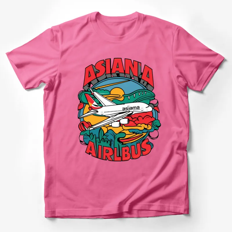 Asian Travel Graphic T-Shirt, Colorful Airbus and Clouds Design, Trendy Aviation Apparel, Unisex Tee Male T-Shirt