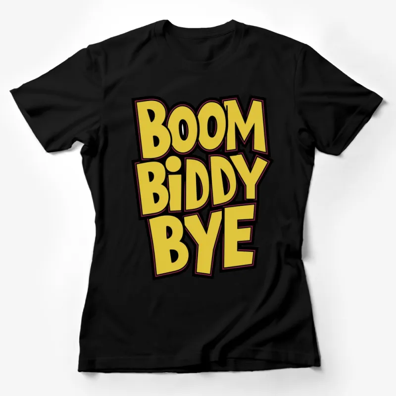 Boom Biddy Bye Bold Text T-Shirt, Retro Style Hip Hop Tee, Yellow and Red Bold Graphic Tee Female T-Shirt